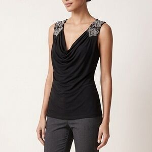 White House Black Market Embellished Drape Neck Tank - XXS